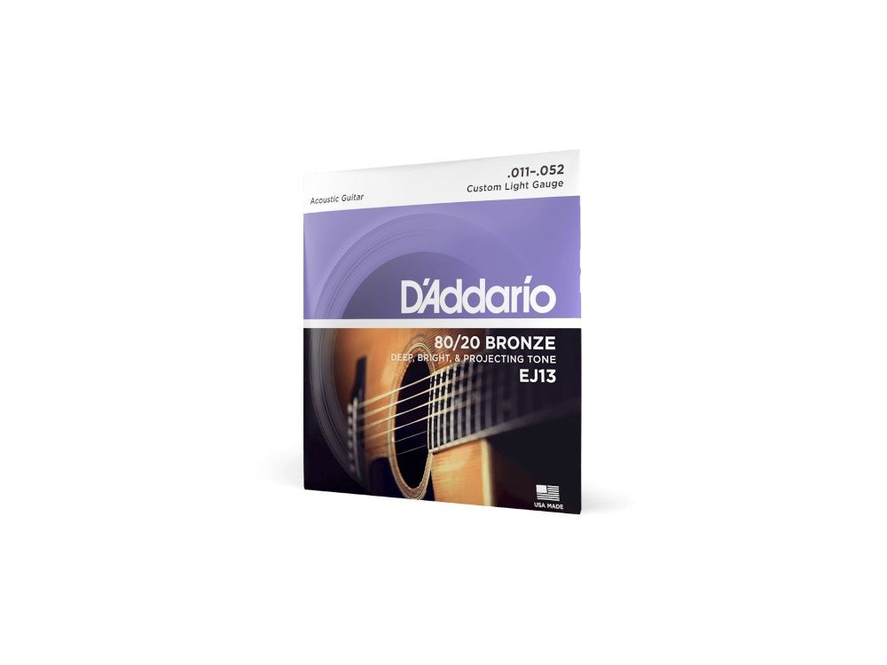 D'addario EJ 13 Custom Light, 80/20 Bronze Acoustic Guitar Strings 11-52